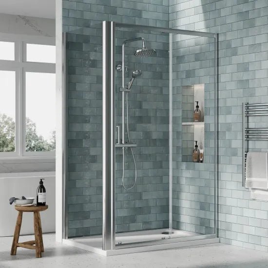 Nuie 1200x760mm Sliding Shower Enclosure With Tray Chrome