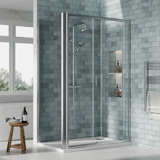 Nuie 1200x760mm Sliding Shower Enclosure With Tray Chrome