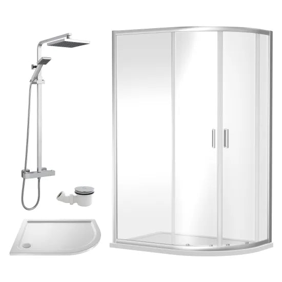 Nuie 1200x800 Right Hand Chrome Offset Quadrant Shower Enclosure Kit With Tray & Waste