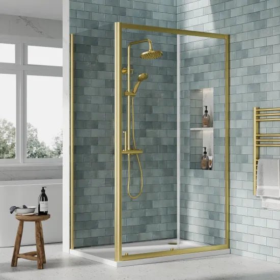 Nuie 1200x800mm Brushed Brass Sliding Shower Enclosure Including Tray