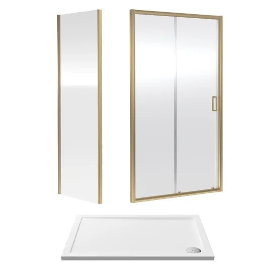 Nuie 1200x800mm Brushed Brass Sliding Shower Enclosure Including Tray