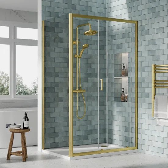 Nuie 1200x800mm Brushed Brass Sliding Shower Enclosure Including Tray