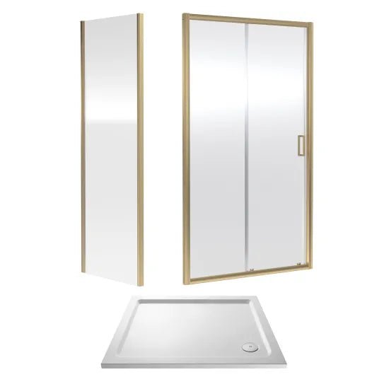 Nuie 1200x900mm Brushed Brass Sliding Shower Enclosure Including Tray