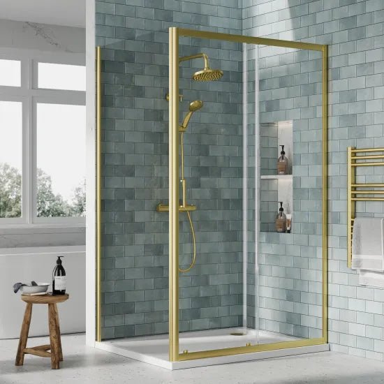 Nuie 1200x900mm Brushed Brass Sliding Shower Enclosure Including Tray