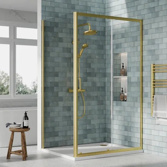 Nuie 1200x900mm Brushed Brass Sliding Shower Enclosure Including Tray
