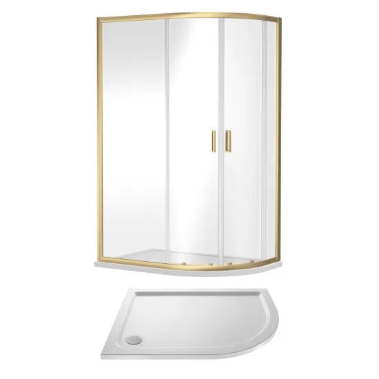 Nuie 1200x900x1900mm Brushed Brass Right Hand Offset Quadrant Shower Enclosure With Tray