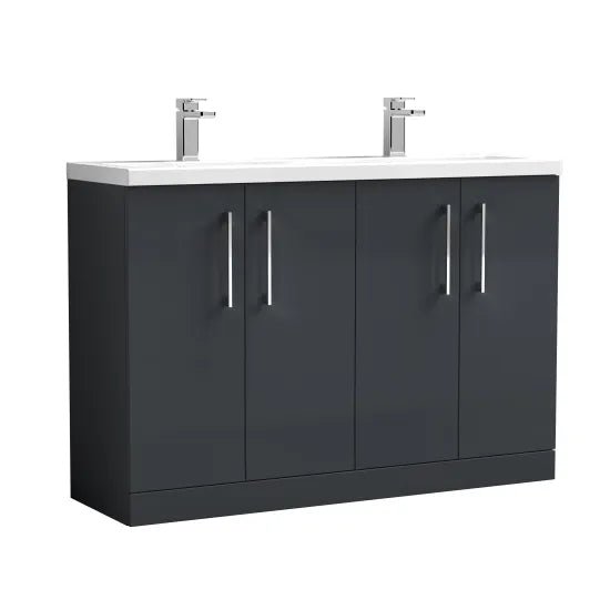 Nuie 1205mm Soft Black Floor Standing 4 Door Double Basin Vanity Unit With Handles