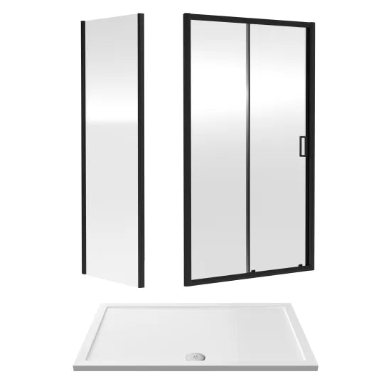 Nuie 1400x900mm Matt Black Sliding Door Shower Enclosure Including Tray