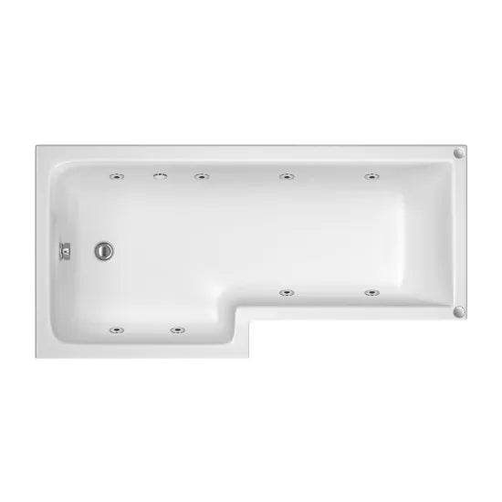 Nuie 1500mm L Shape 8 Jet Whirlpool Bath Left Hand - Chrome