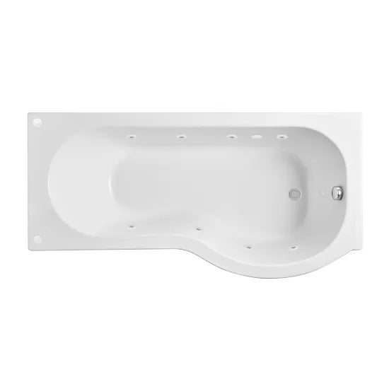 Nuie 1500mm P Shape 8 Jet Whirlpool Bath Right Hand - White