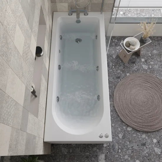 Nuie 1700mm x 700mm Round Single Ended 6 Jet Whirlpool Bath - Chrome