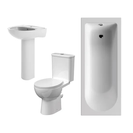 Nuie 1700mm x 700mm Round Single Ended Bath, Pan & Cistern, Basin & Pedestal
