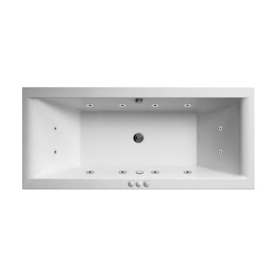 Nuie 1700mm x 700mm Square Double Ended 12 Jet Whirlpool Bath - Chrome