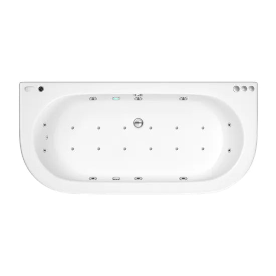 Nuie 1700mm x 750mm Back to Wall 11 Jet Hydrotherapy Bath with Light - Chome