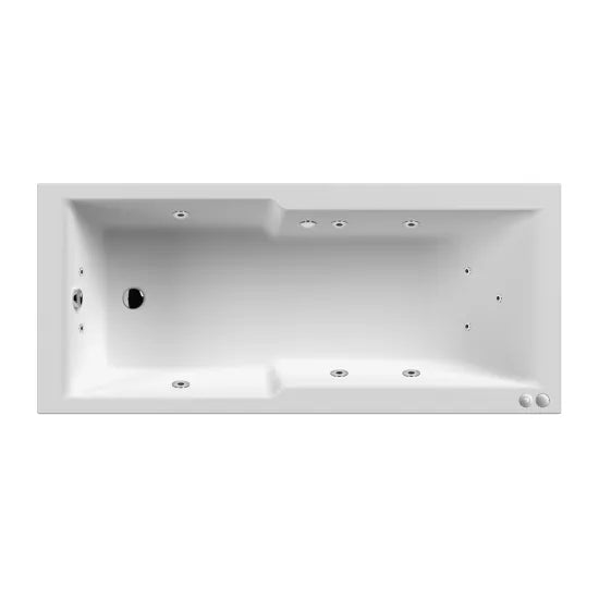 Nuie 1700mm x 750mm Straight 11 Jet Whirlpool Straight Shower Bath - Chrome
