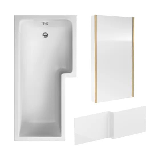 Nuie 1700mm x 850mm Right Hand L - Shaped Shower Bath With Bath Screen & Side Panel & Leg Set