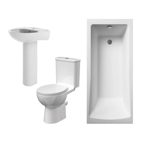 Nuie 1700mm x700mm Square Single Ended Bath, Pan & Cistern, Basin & Pedestal