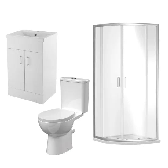 Nuie 1900mm Quadrant Enclosure, Tray, 500mm Vanity, Pan & Cistern
