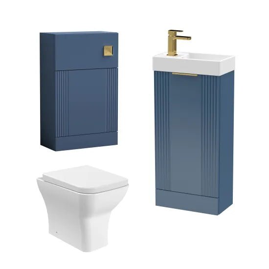 Nuie 400mm Deco Satin Blue Floor Standing Toilet & Basin Unit With Soft Close Seat, Tap & Cistern