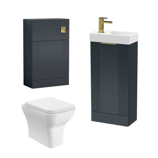 Nuie 400mm Soft Black Deco Floor Standing Cloakroom Unit With Tap, Cistern, Flush Plate & Soft Close Seat