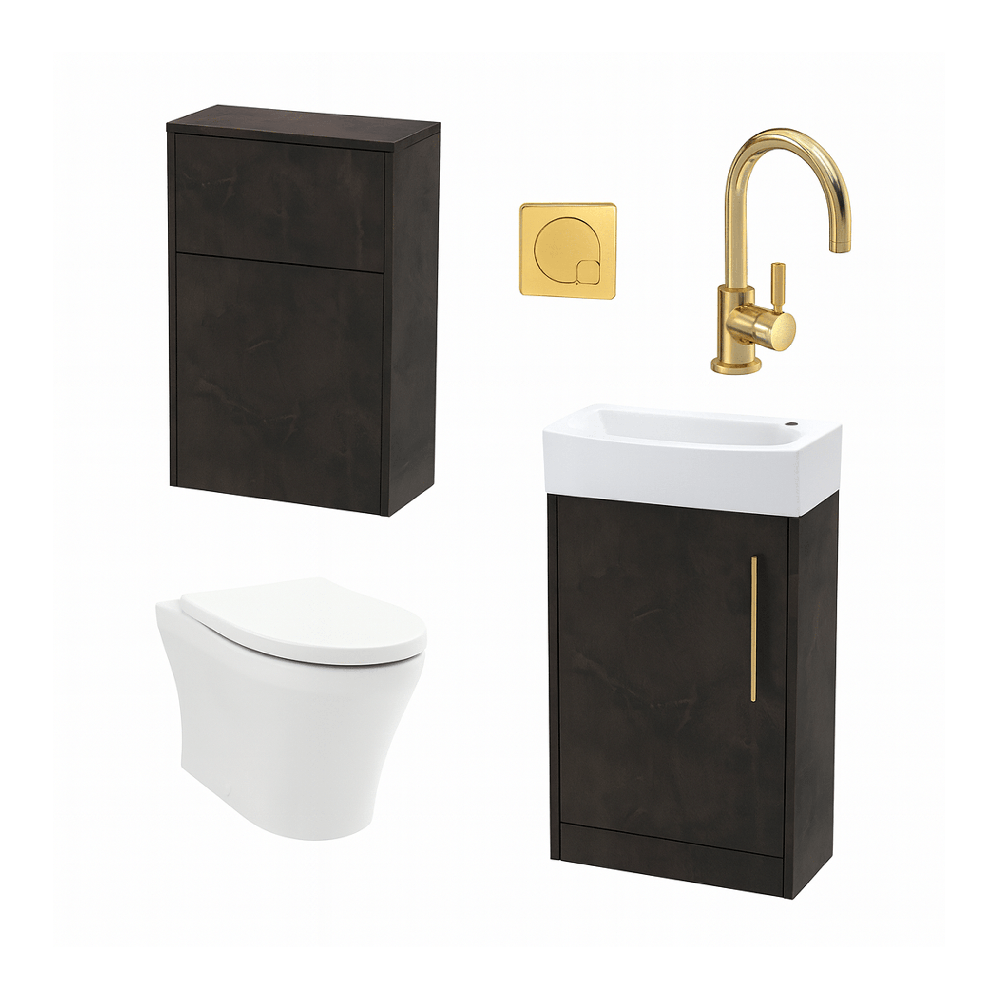 Nuie 440mm Metallic Slate Wall Hung Cloakroom Vanity & Toilet Unit With Tap, Soft Close Seat, Cistern & Flush Plate