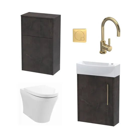Nuie 440mm Metallic Slate Wall Hung Cloakroom Vanity & Toilet Unit With Tap, Soft Close Seat, Cistern & Flush Plate