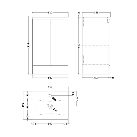 Nuie 500mm Waterproof Vanity Unit with Basin - Matt Grey