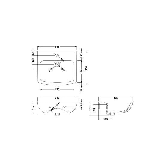 Nuie 545mm Basin 1TH