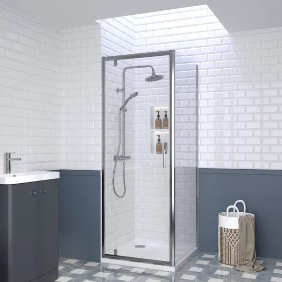 Nuie 760x760mm Square Pivot Shower Enclosure With Tray and Side Panel