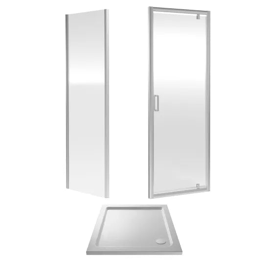 Nuie 760x760mm Square Pivot Shower Enclosure With Tray and Side Panel