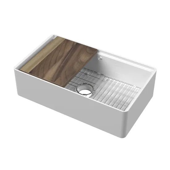 Nuie 795 x 460 x 220mm Butler Sink With Ledge, Grid & Chopping Board
