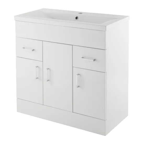 Nuie 800mm Floor Standing 3 Door 2 Drawer Vanity Unit with Basin with Soft Close Doors & Drawers
