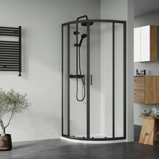Nuie 800x800 Matt Black Quadrant Shower Enclosure Including Tray