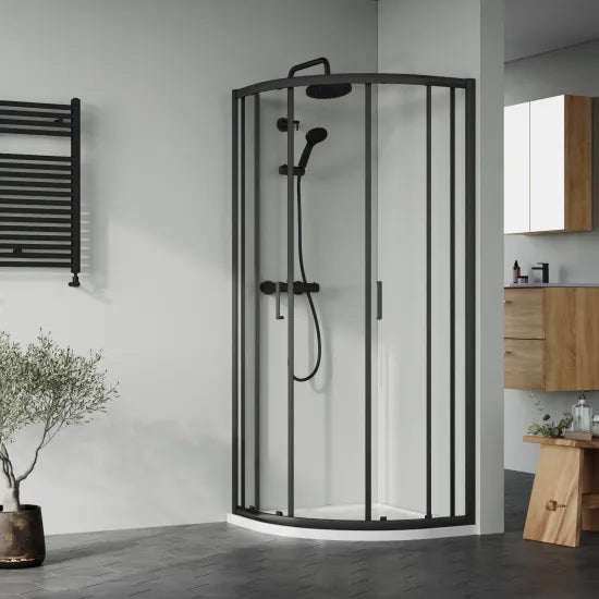 Nuie 800x800 Matt Black Quadrant Shower Enclosure Including Tray