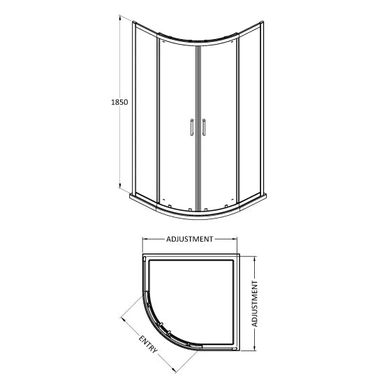 Nuie 900mm Chrome Quadrant Shower Enclosure, Tray & Shower Kit With Waste