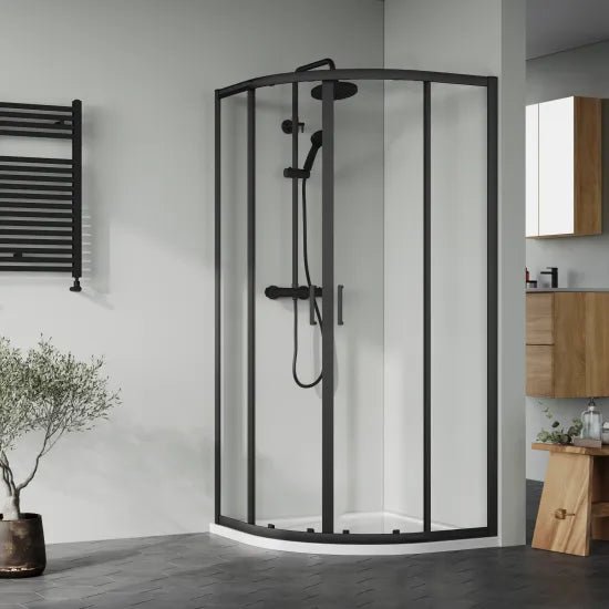 Nuie 900x900x1900 Matt Black Quadrant Shower Enclosure Including Tray