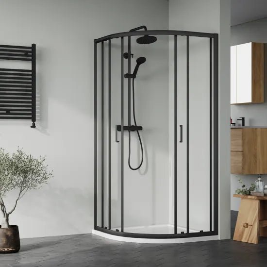 Nuie 900x900x1900 Matt Black Quadrant Shower Enclosure Including Tray