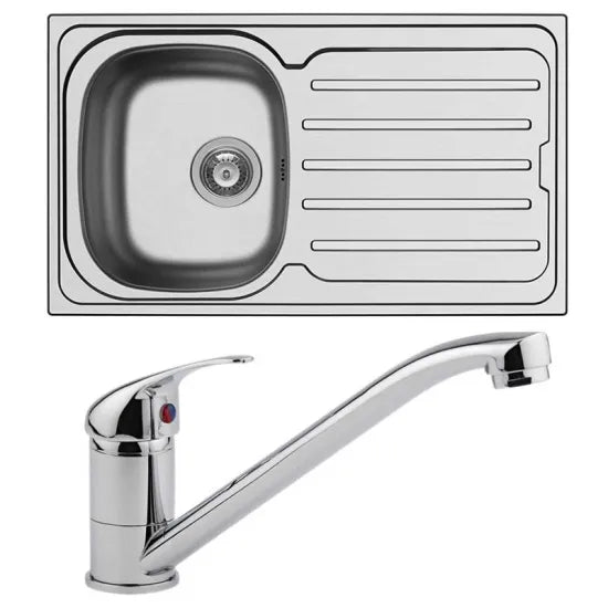 Nuie Arley 860 x 500mm 1.0 Bowl & Drainer Kitchen Sink & Tap Pack