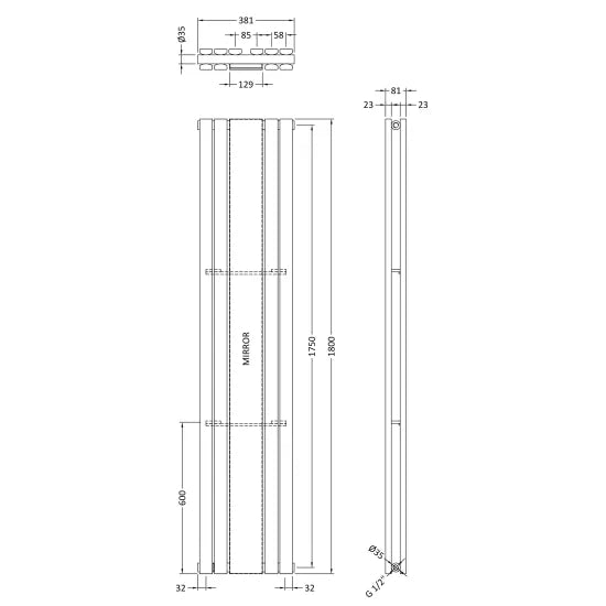Nuie Coleridge Double Panel Designer Radiator 1800 x 381mm - Anthracite