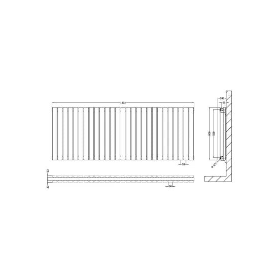 Nuie Coleridge Horizontal Double Panel Radiator 600 x 1572mm - Anthracite