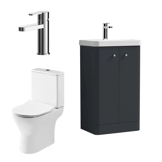 Nuie Core 500mm Floor Standing Basin & Toilet Unit With Tap & Waste