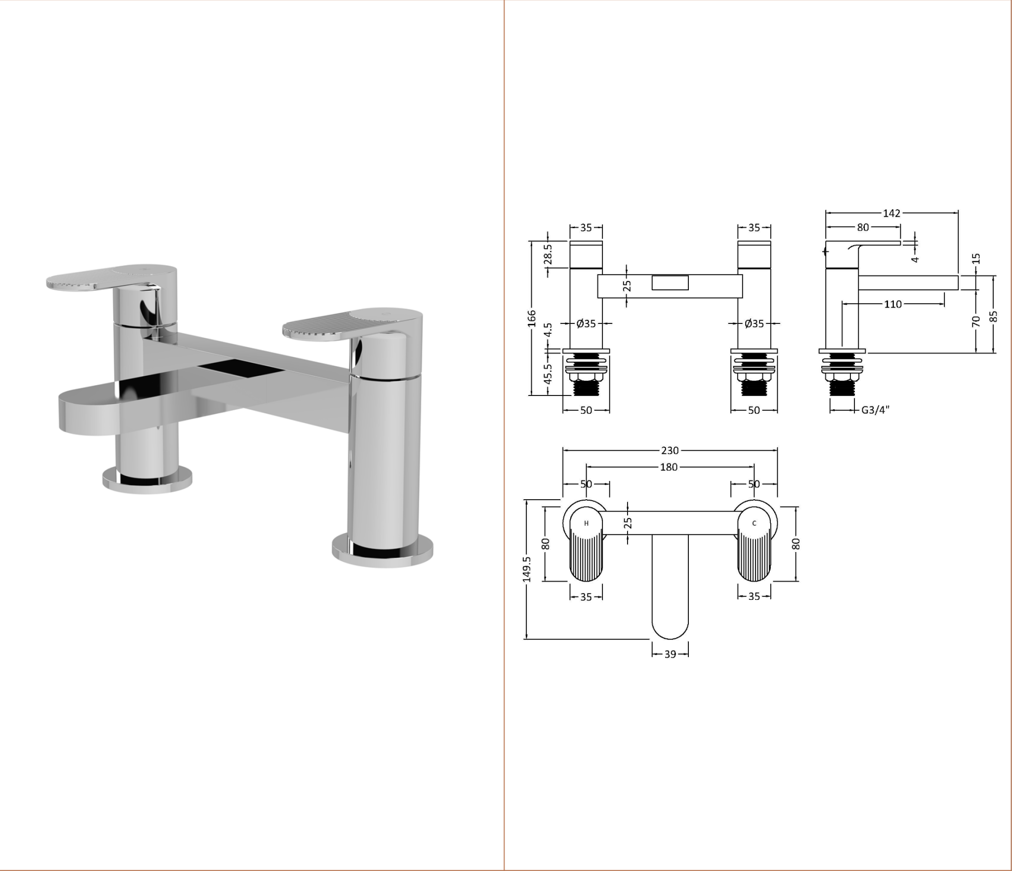 Nuie Cyprus Bath Filler Chrome