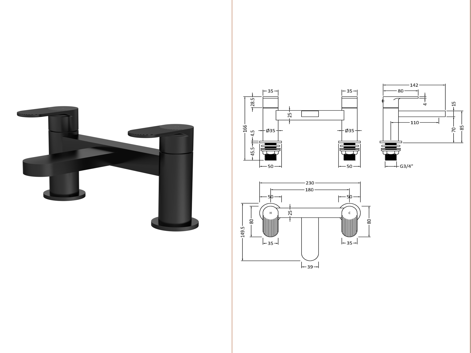 Nuie - Cyprus Bath Filler - Matt Black