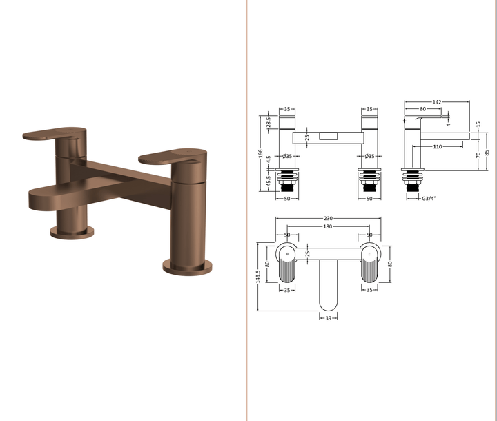 Nuie Cyprus Bath Filler Mixer Brushed Bronze
