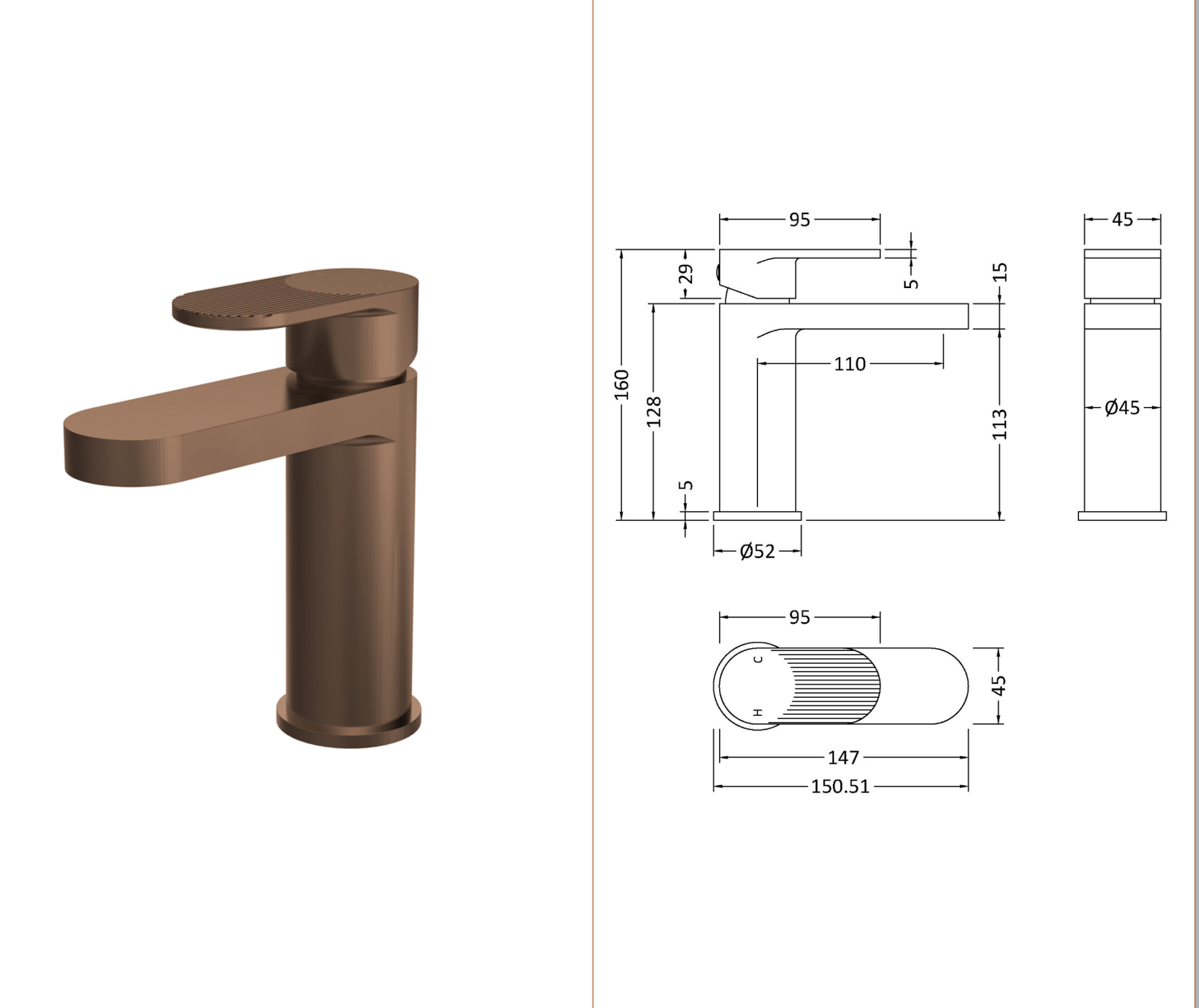Nuie Cyprus Binsey Fluted Mono Basin Mixer