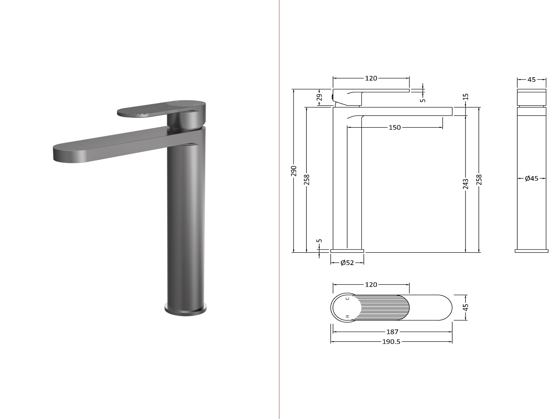 nuie - Cyprus / Binsey High Rise Mono Basin Mixer Tap