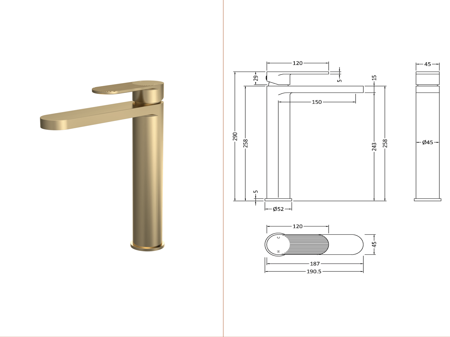 nuie - Cyprus / Binsey High Rise Mono Basin Mixer Tap