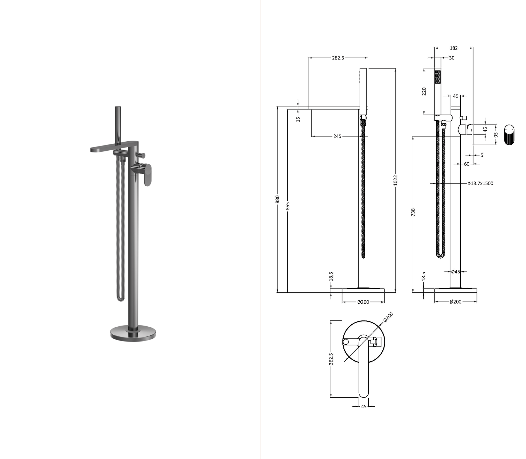 nuie - Cyprus / Freestanding Bath Shower Mixer with Kit