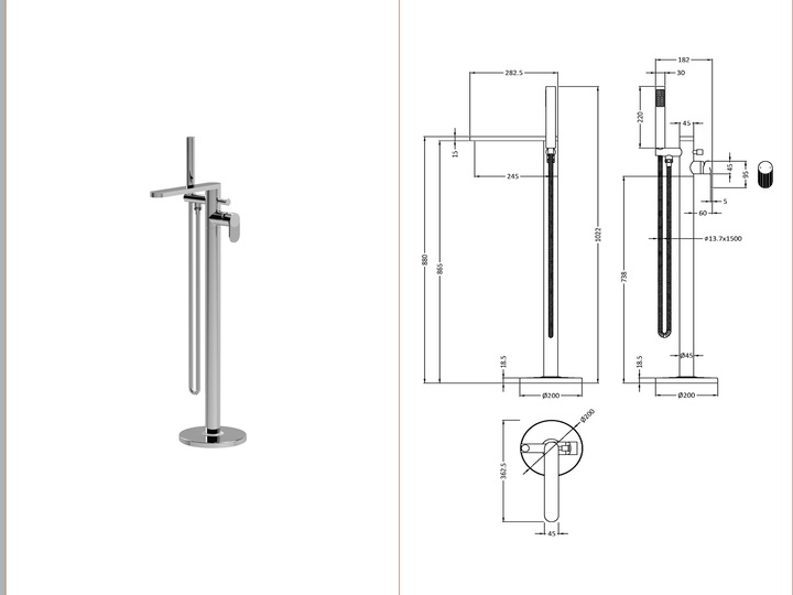 Nuie Cyprus Freestanding Bath Shower Mixer with Kit Chrome