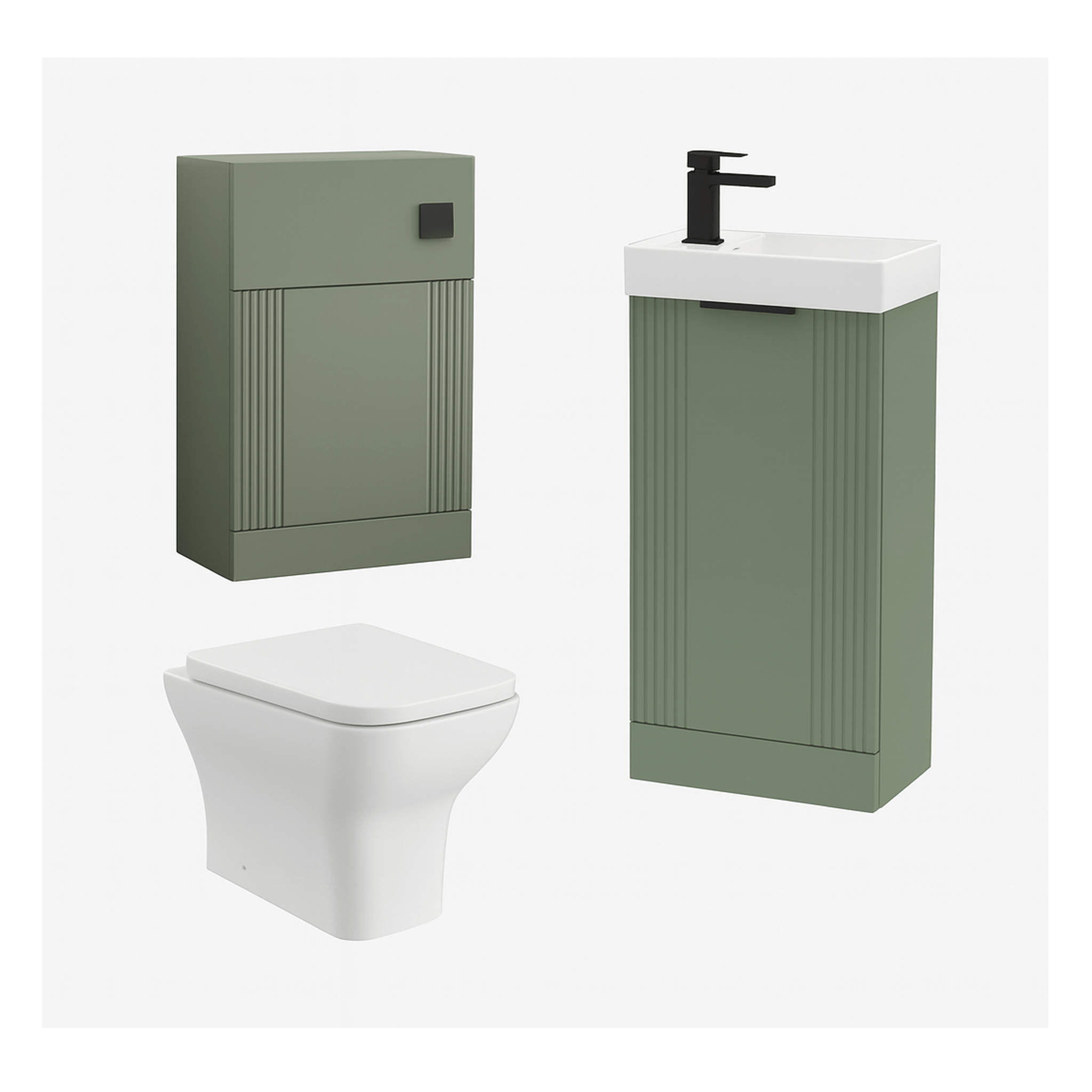 Nuie Deco 400mm Satin Green Toilet & Basin Unit With Tap, Cistern, Soft Close Seat & Waste